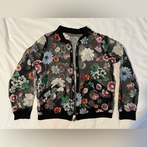 Floral Sheer Black Bomber Jacket